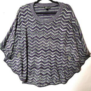 AB Studio Womens Poncho Cape Sz L Pull Over Knit Sweater Purple Black & Grey